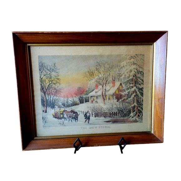Currier and Ives The Snow Storm Country Farmhouse Scene Framed Picture - Picture 1 of 10